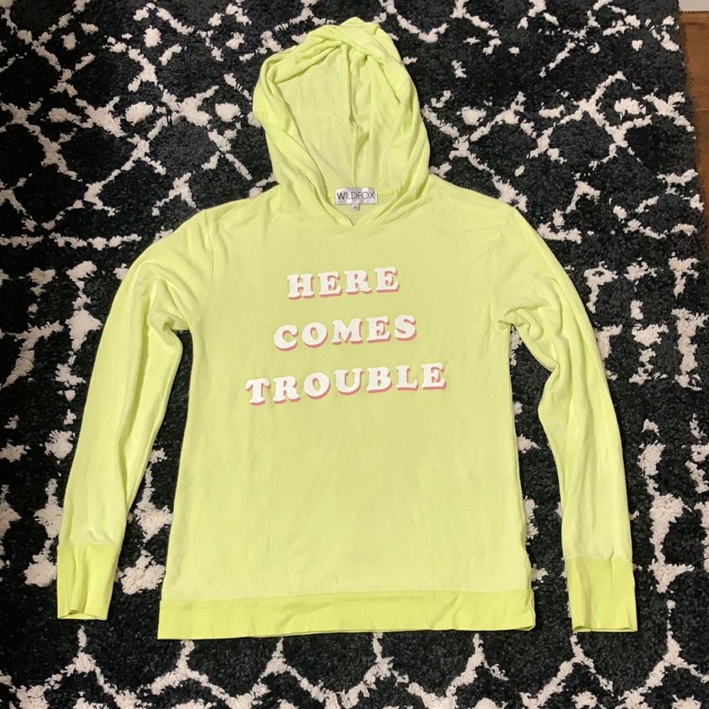 Wildfox Here Comes Trouble Neon Hoodie Size Small